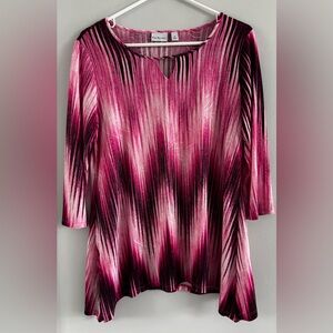 NWOT Kim Rogers Small Pink Abstract Stretch Blouse 3/4 Sleeve 26” Length